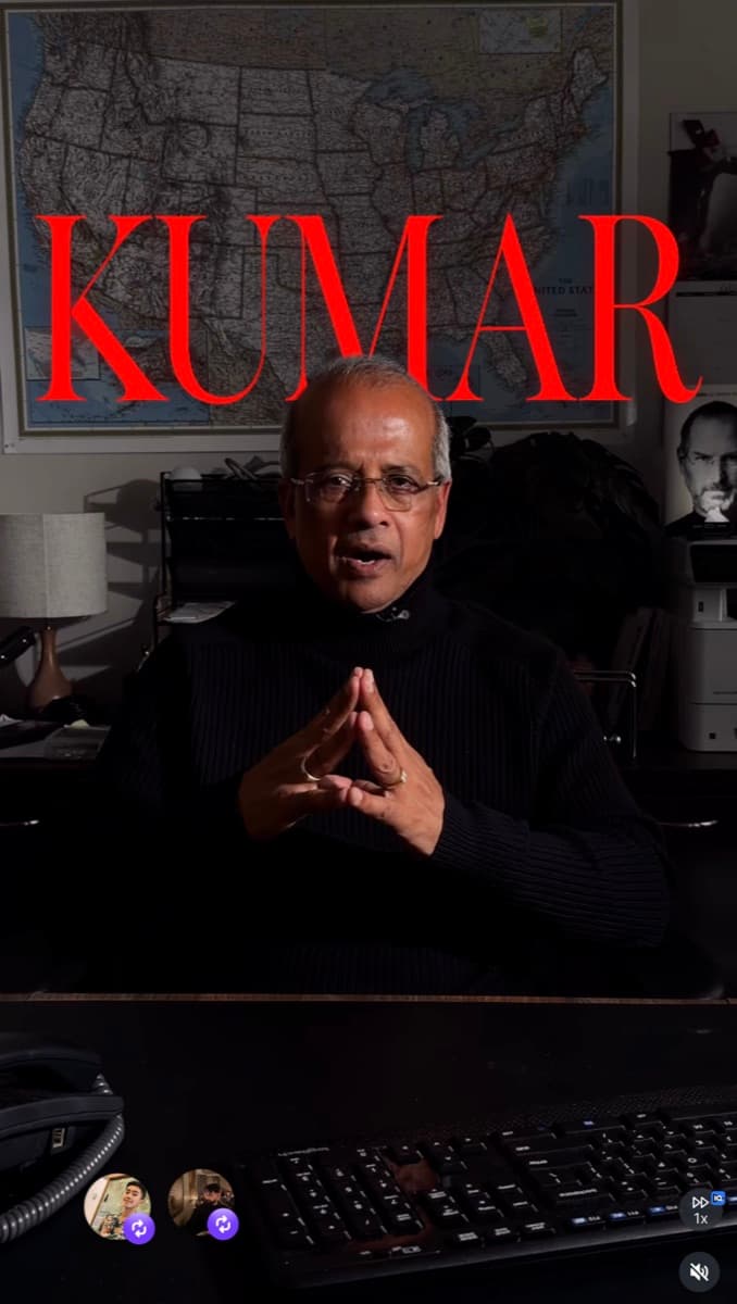 Scene one of a Kumar Method video: a man in a dark home office, side-lit, serious, with a red KUMAR title over the frame.
