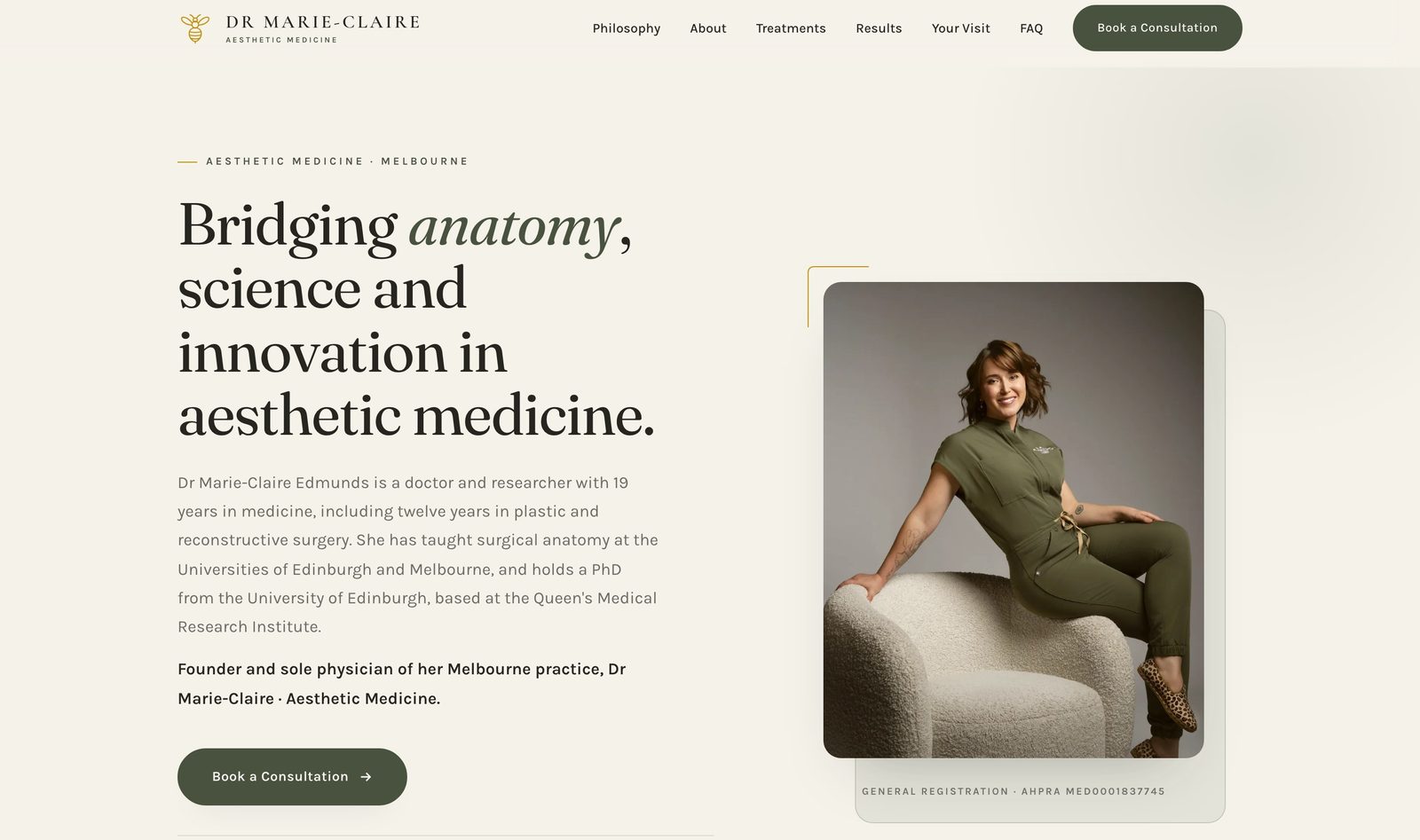 Dr Marie-Claire's website, built by Trueframe